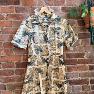 Bird/Moth print Corduroy Vintage Style Dress